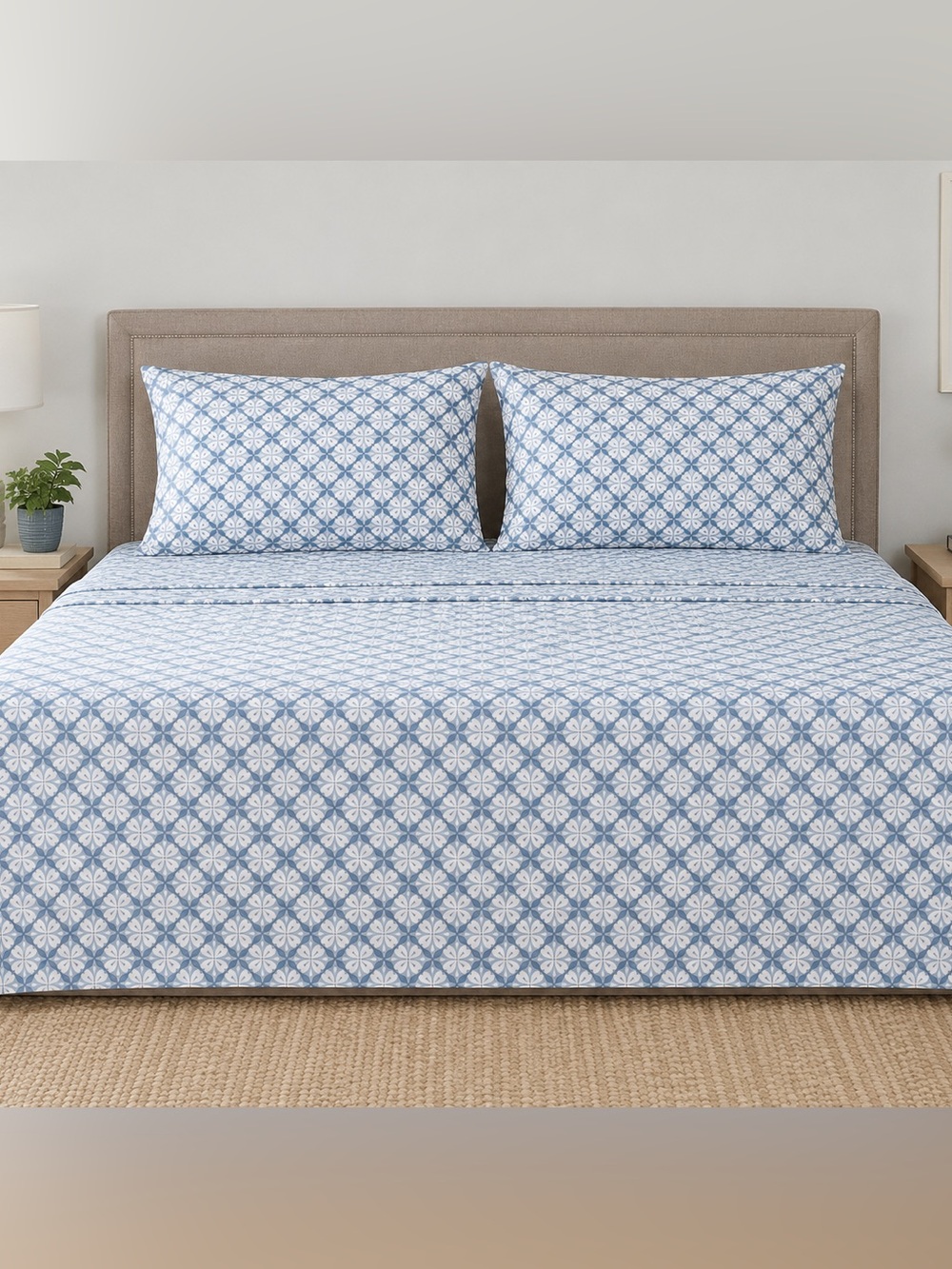 Northern Nights 400TC Pima Cotton Split King Sheets Blue Tile New